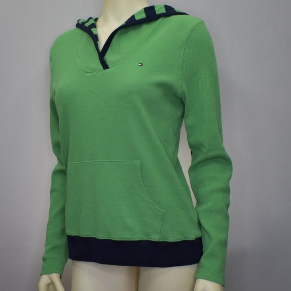 TOMMY HILFIGER Tops - TOMMY HILFIGER COTTON WAFFLE PULL OVER HOODIE SZ LG